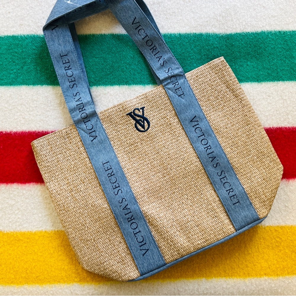 Victoria's Secret Tan and Blue Tote Bag 🏖️